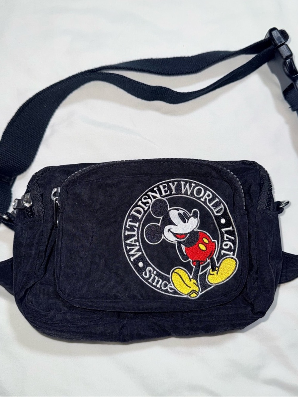Vintage Disney Black Mickey Mouse Belt Bag with Embroidered Patch